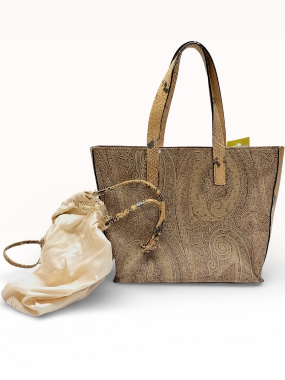Etro Paisley Jacquard Tote with Snakeskin Leather Trim and Dust Bag